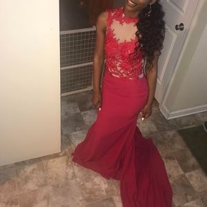 Burgundy Bodycon Prom Dress with Train